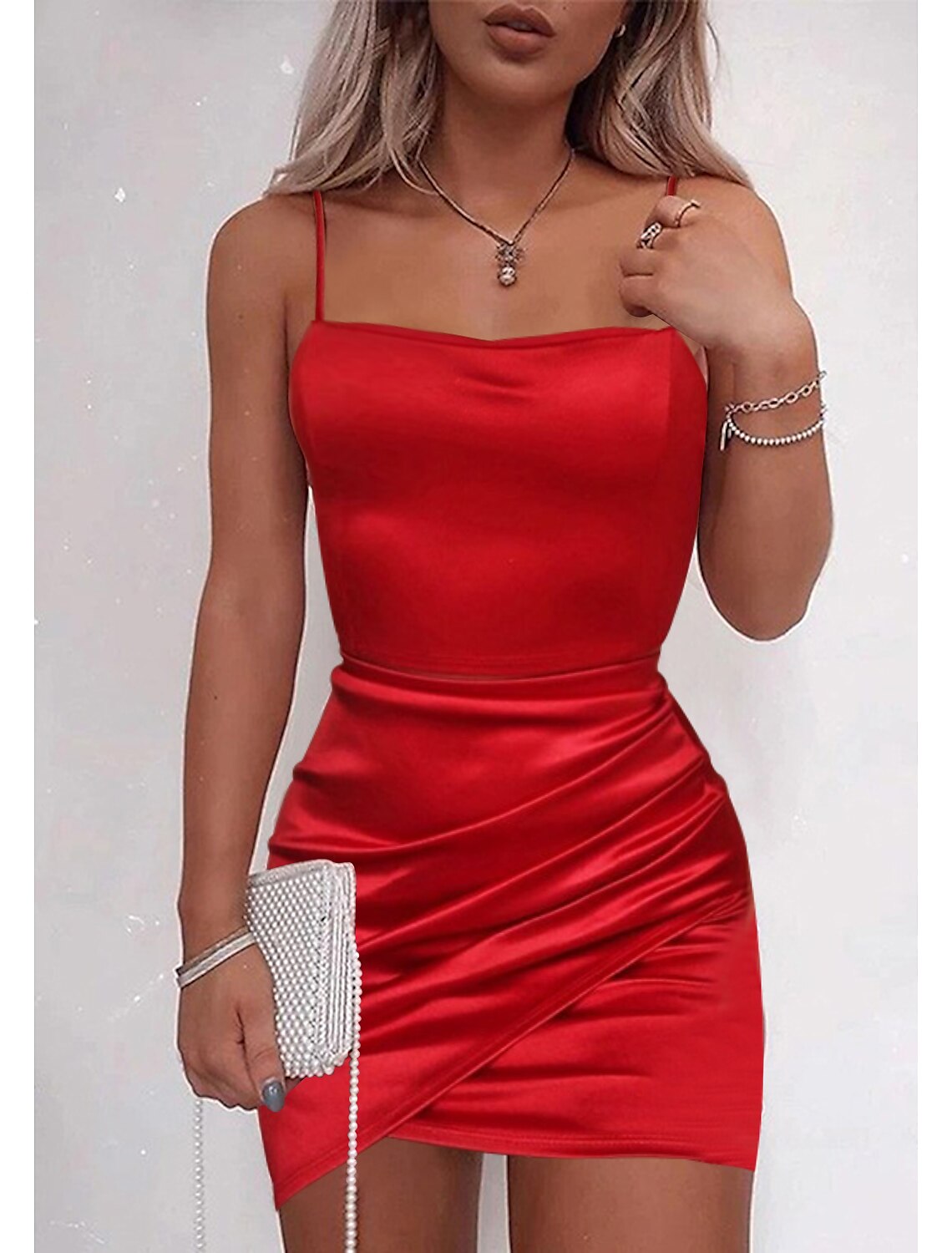 Wholesale Sheath / Column Party Dresses Backless Dress Holiday Homecoming Short / Mini Sleeveless Spaghetti Strap Satin with Ruched